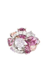 Purple And Pink Cocktail Swarovski Ring In 92.5 Sterling Silver