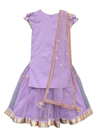 Purple Sharara Suit In Cotton Silk With Embroidered Buttis And Puffed Cap Sleeves By Fayon Kids