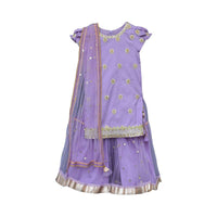 Purple Sharara Suit In Cotton Silk With Embroidered Buttis And Puffed Cap Sleeves By Fayon Kids