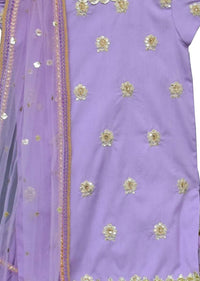 Purple Sharara Suit In Cotton Silk With Embroidered Buttis And Puffed Cap Sleeves By Fayon Kids