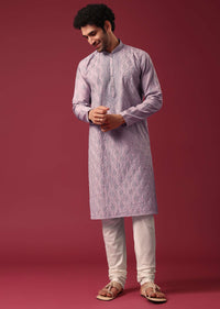 Purple Silk Embroidered Kurta Set