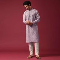 Purple Silk Embroidered Kurta Set