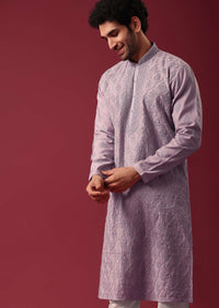 Purple Silk Embroidered Kurta Set