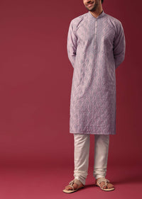 Purple Silk Embroidered Kurta Set