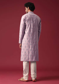 Purple Silk Embroidered Kurta Set