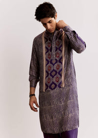 Silk Ajrakh Printed Kurta Set In Purple