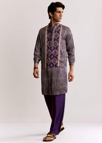 Silk Ajrakh Printed Kurta Set In Purple