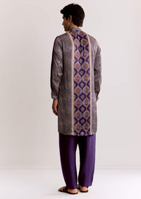 Silk Ajrakh Printed Kurta Set In Purple