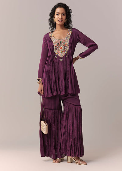 Purple Thread & Moti Cape-Style Sharara Set