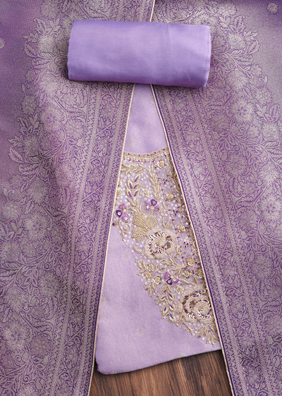 Purple Tissue Embroidered Unstitched Suit
