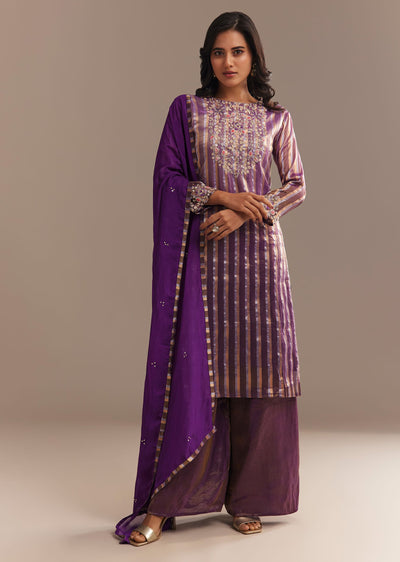 Purple Tissue Zardosi Embroidered Palazzo Set