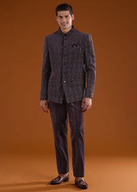 Purple Velvet Jodhpuri and Pant Set