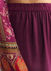 Purple Wine Floral Chinon Kurta Set With Gotta Lace Dupatta