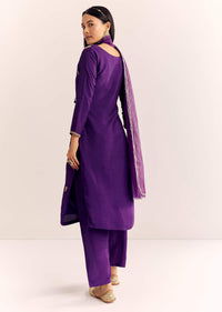 Purple Zardosi Work Dola Silk Kurta Set With Organza Dupatta