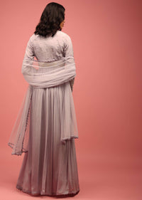 Lilac Purple Embroidered Anarkali Suit In Chiffon