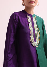 Purple And Green Embroidered Kurta And Pant