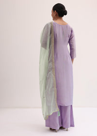 Purple And Green Embroidered Kurta Palazzo Set