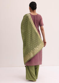 Purple And Olive Green Chanderi Silk Palazzo Set