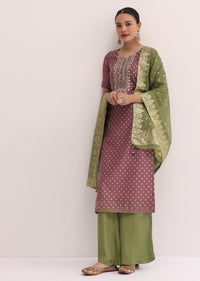 Purple And Olive Green Chanderi Silk Palazzo Set