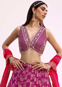 Purple And Pink Embroidered Silk Lehenga Choli Set