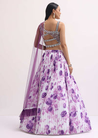 Purple And White Printed Lehenga Choli Set