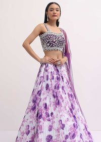 Purple And White Printed Lehenga Choli Set