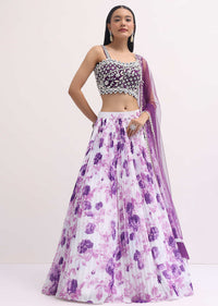 Purple And White Printed Lehenga Choli Set