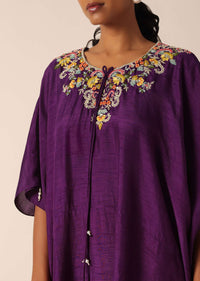 Purple Asymmetric Kaftan Kurta With Pants