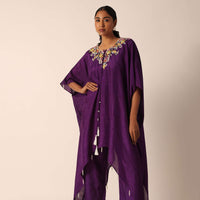 Purple Asymmetric Kaftan Kurta With Pants