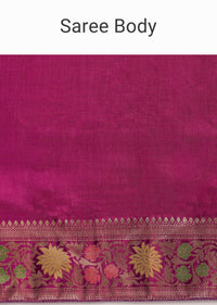 Purple Banarasi Saree With Woven Floral Pallu And Unstitched Blouse Piece