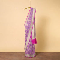 Purple Banarasi Saree With Zari Butta Work All Over