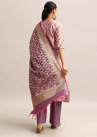 Purple Banarasi Silk Kurta Set With Dupatta