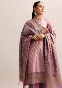 Purple Banarasi Silk Kurta Set With Dupatta
