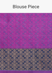 Purple Banarasi Tunchui Silk Saree With Floral Motifs And Unstitched Blouse Piece