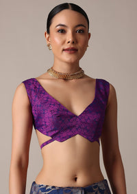 Purple Banarasi Tunchui Silk Saree With Floral Motifs And Unstitched Blouse Piece
