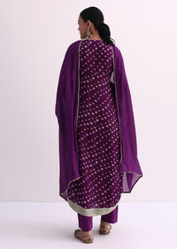 Purple Bandhani Print Kurti Pant Set With Dupatta