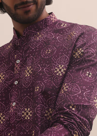 Purple Bandhani Printed Cotton Kurta Set For Men