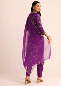 Purple Bandhani Printed Satin Kurta Set With Dupatta