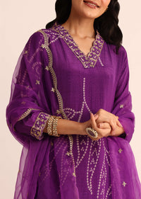 Purple Bandhani Printed Satin Kurta Set With Dupatta