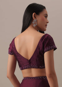 Purple Bead Embellished Saree In Satin