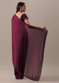 Purple Bead Embellished Saree In Satin