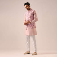 Purple Beaded Floral Embroidered Jacket Kurta Set in Silk