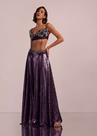 Purple Blouse And Palazzo Set In Lycra With Cutdana Work