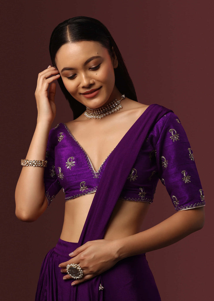 Purple Blouse With Deep V Neckline