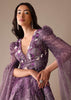 Purple Bridal Gown In Organza With Fancy Sleeves And Hand Work