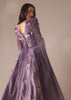 Purple Bridal Gown In Organza With Fancy Sleeves And Hand Work