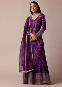 Purple Brocade Anarkali With Dupatta