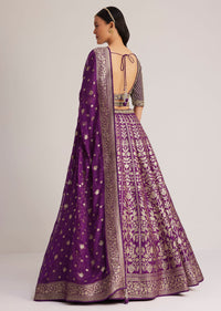 Purple Brocade Embroidered Lehenga Set