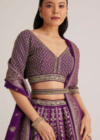 Purple Brocade Embroidered Lehenga Set