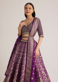 Purple Brocade Embroidered Lehenga Set